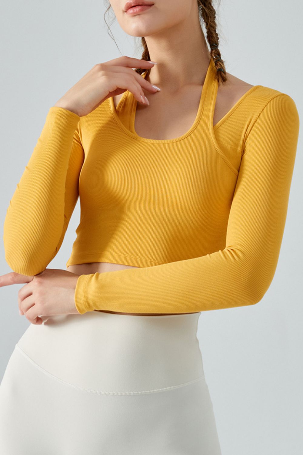 Halter Neck Long Sleeve Cropped Sports Top – Lauren's Chic Boutique