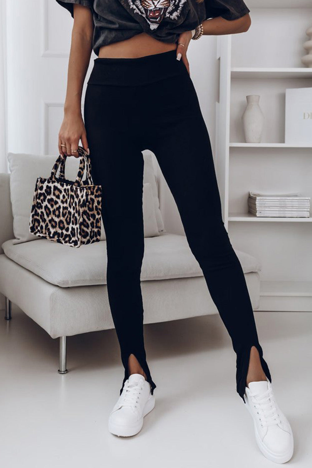 High Waist Ribbed Slit Leggings – Lauren's Chic Boutique