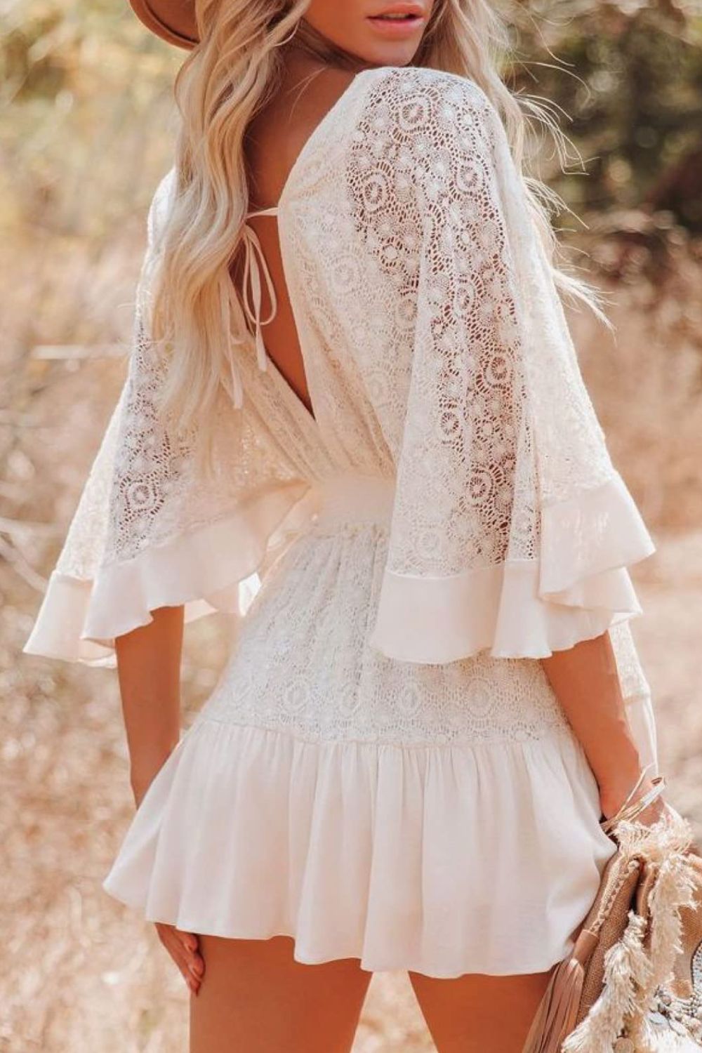 Lace Cutout Surplice Half Sleeve Dress