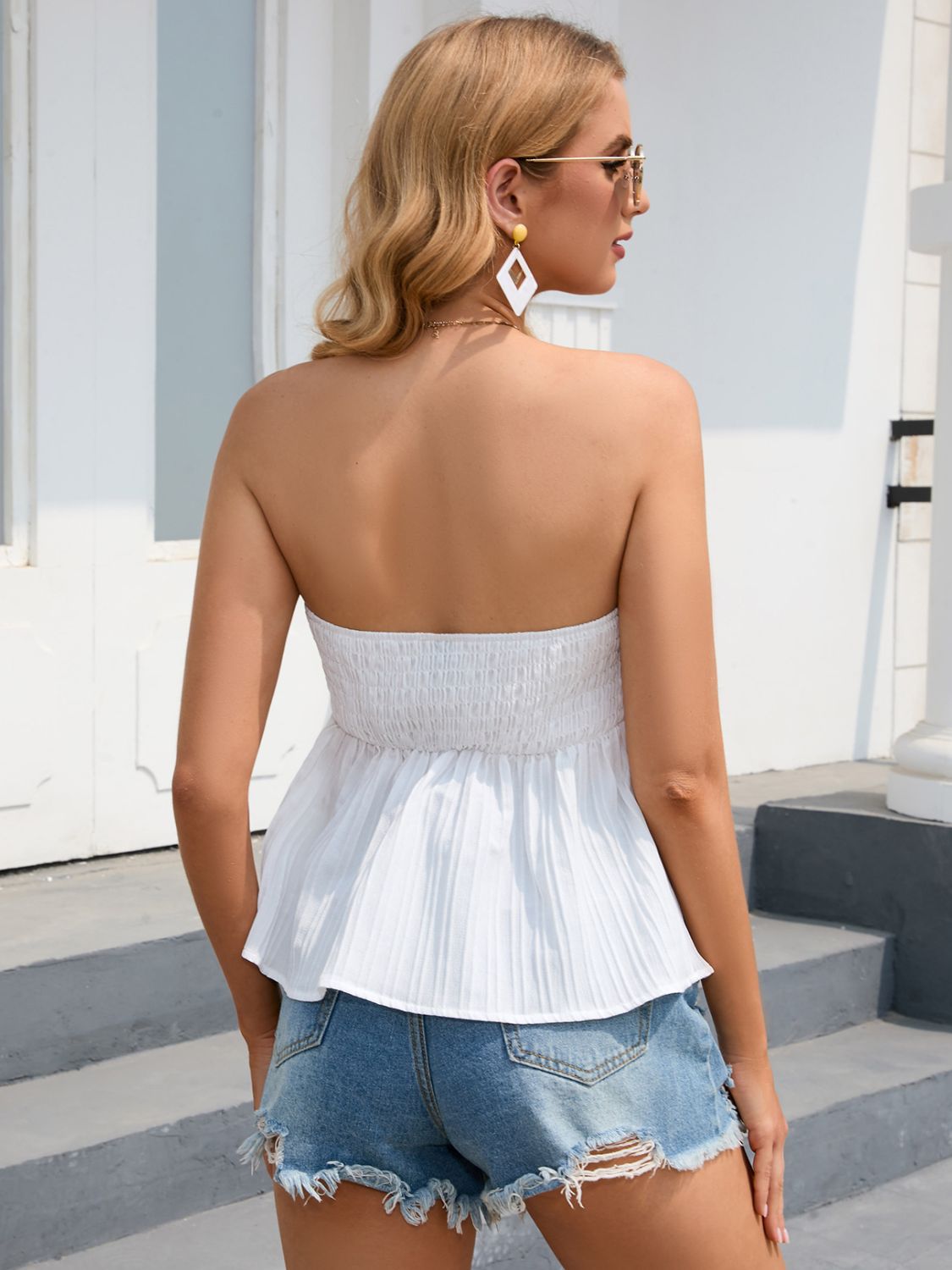 White strapless peplum sales top