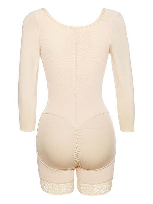 Full Size Zip Up Lace Detail Long Sleeve Shapewear