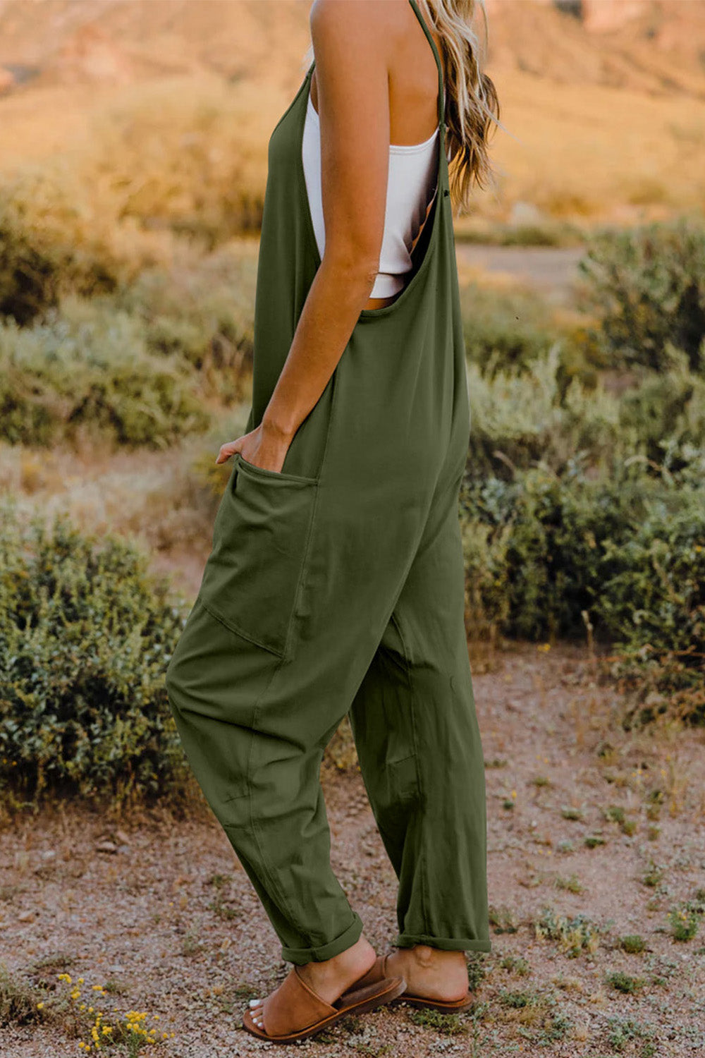 V-Neck Sleeveless Jumpsuit with Pocket