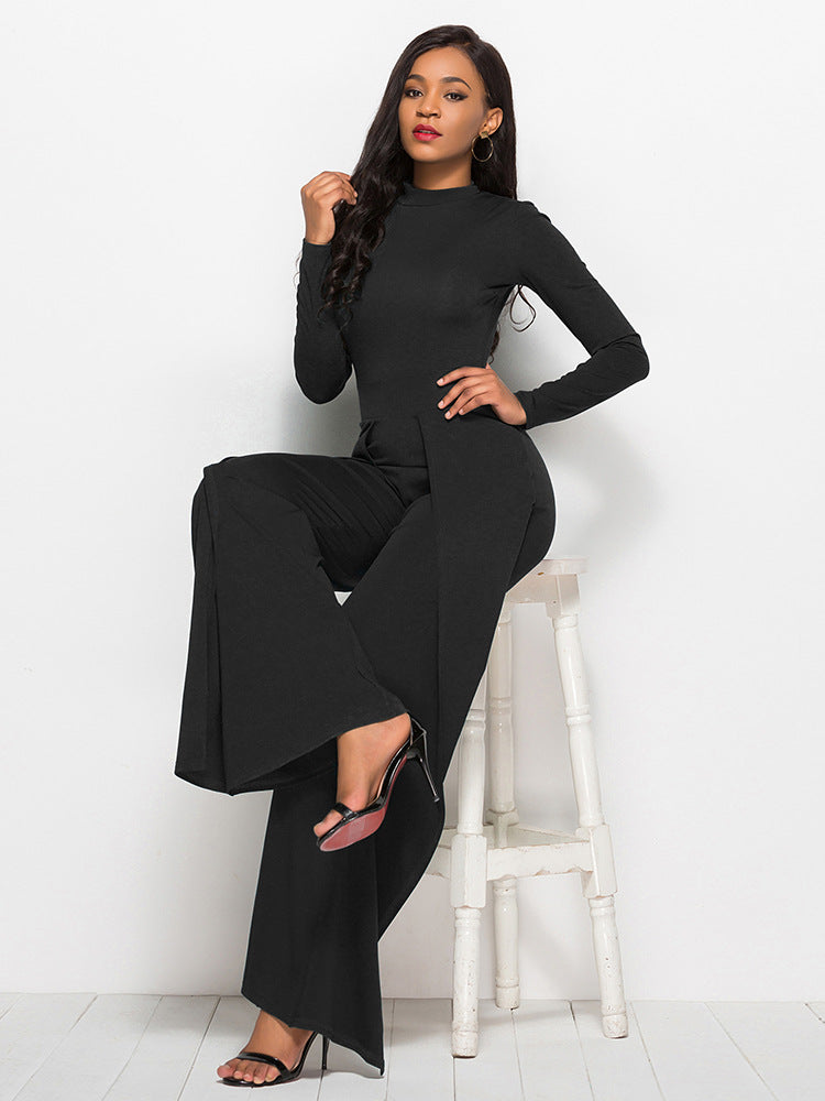 Black long sleeve wide cheap leg jumpsuit