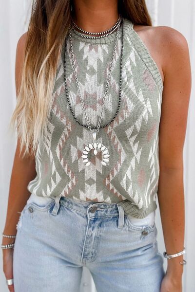 Geometric Round Neck Sweater Vest