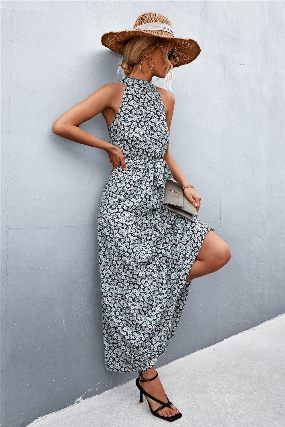 Printed Sleeveless Tie Waist Maxi Dress – Lauren's Chic Boutique