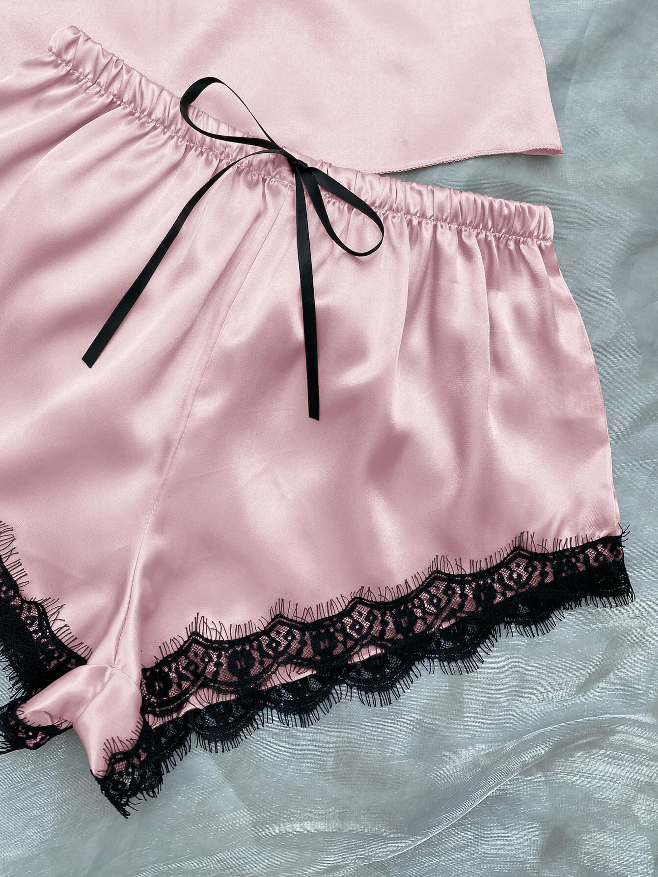 Silk Lace Trim Cami & Shorts Pyjama Set, Pyjamas