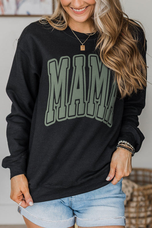 Round Neck Long Sleeve MAMA Graphic Sweatshirt