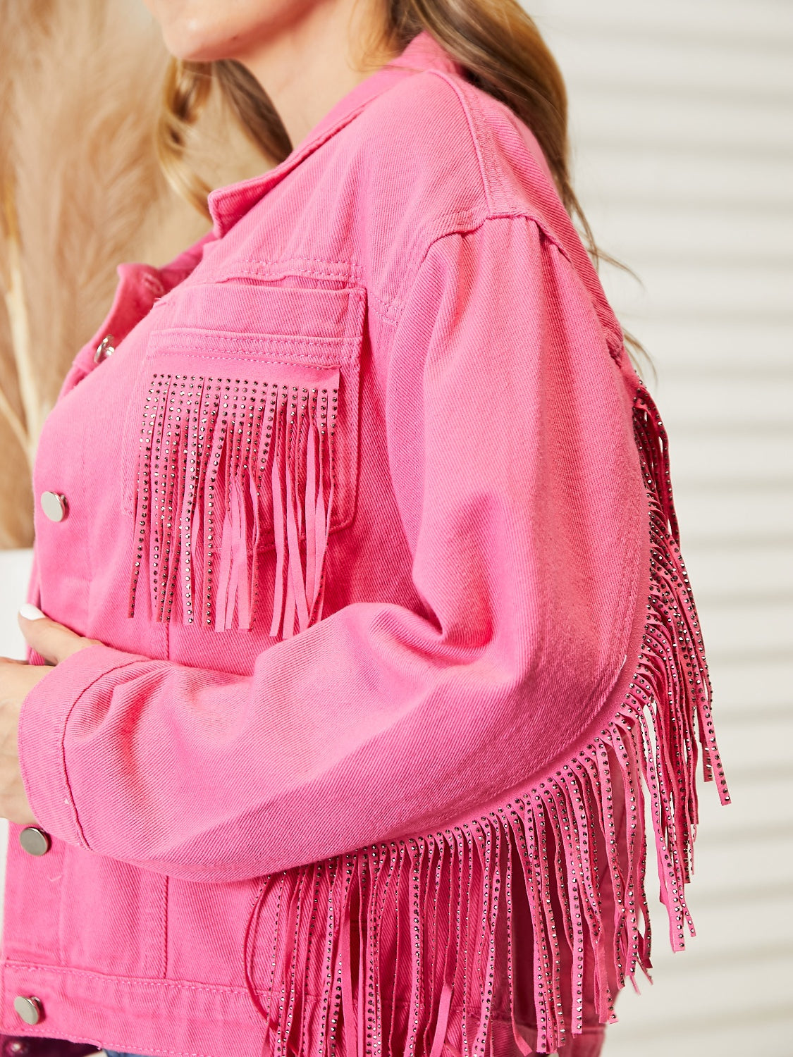 Fringe Detail Dropped Shoulder Denim Jacket