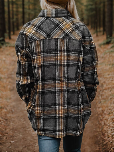 Plaid Snap Down Long Sleeve Shacket