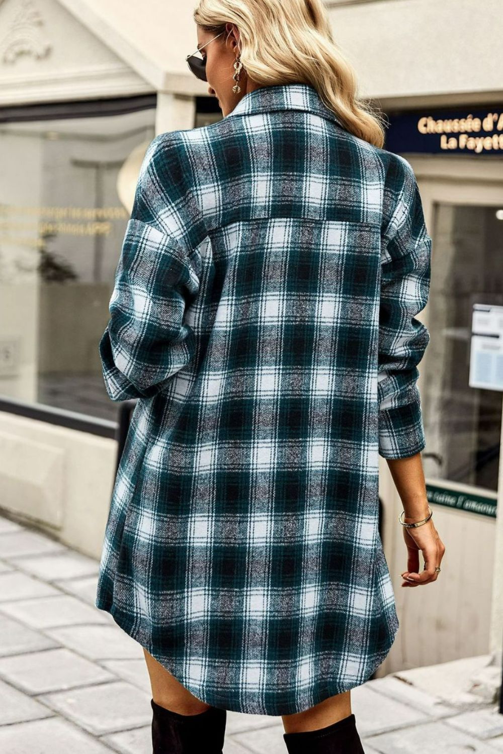 Plaid Curved Hem Longline Shirt Jacket – 2Shades Boutique