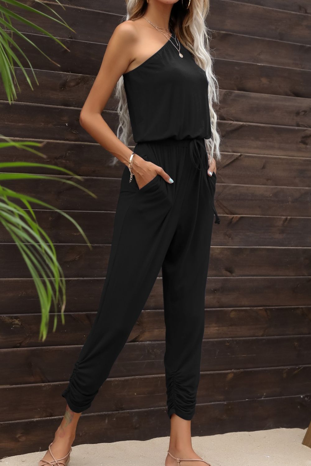 Black jumpsuit cheap with elastic ankle