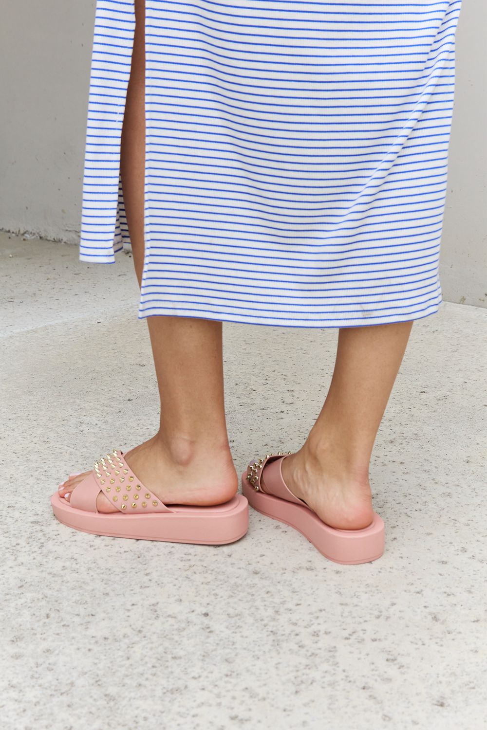 Forever Link Studded Cross Strap Sandals in Blush