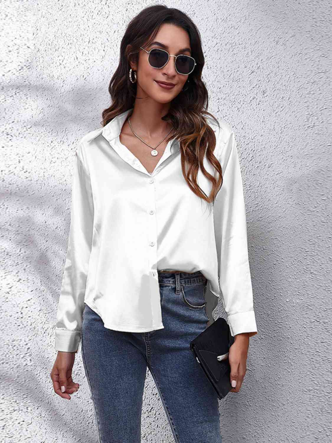 Collared Neck Buttoned Long Sleeve Shirt