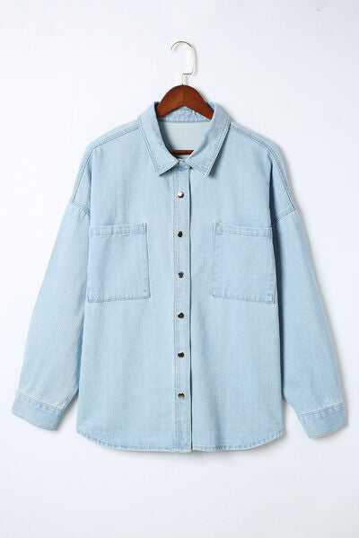 Plus Size Snap Down Pocketed Denim Jacket